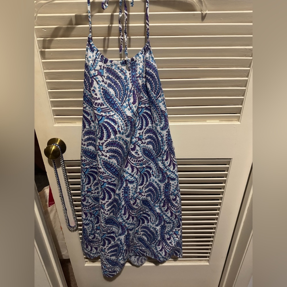 J. Crew Blue and White Paisley Midi Dress, 2XL, halter dress, beachy vibes